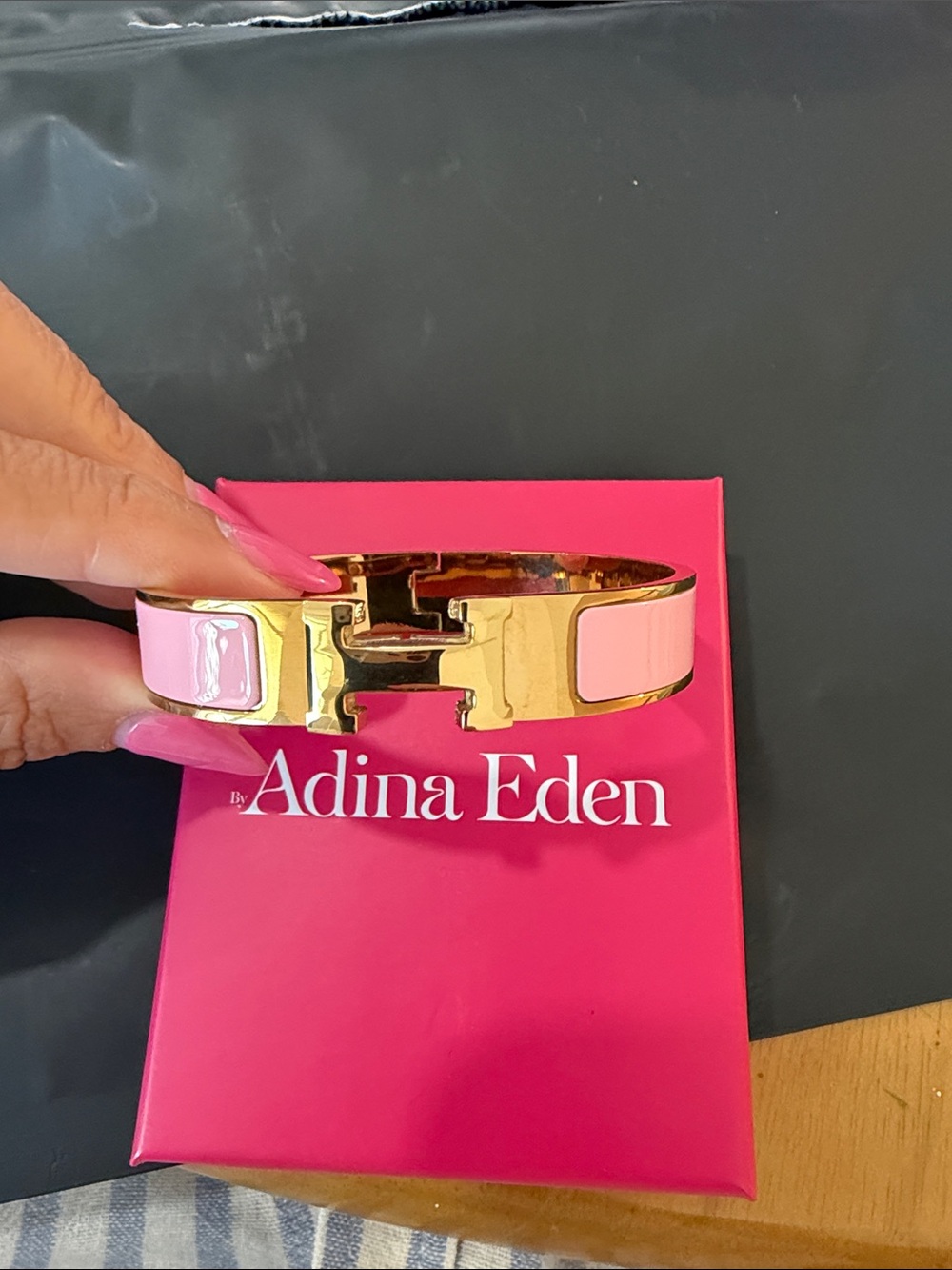 Adina Eden Gold-Tone Bracelet with Pink Enamel Panels